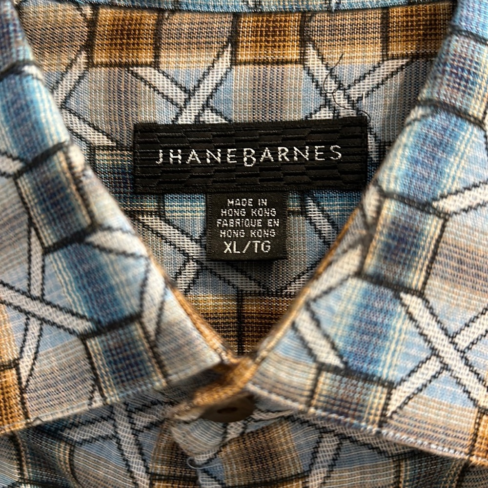 Men's JHaneBarnes long sleeve shirt  XL/TG blue/tan